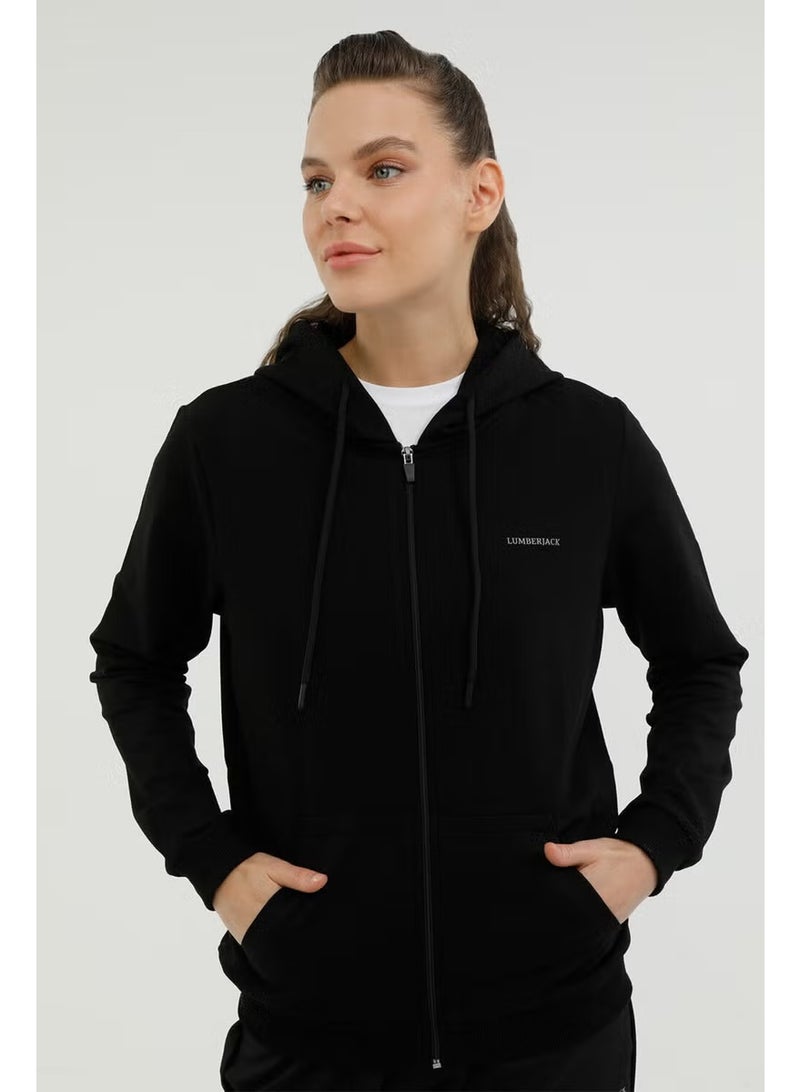 LUMBERJACK W-SN77 Basic Full Zip Hoo Black Women's Tracksuit Top - Image 1